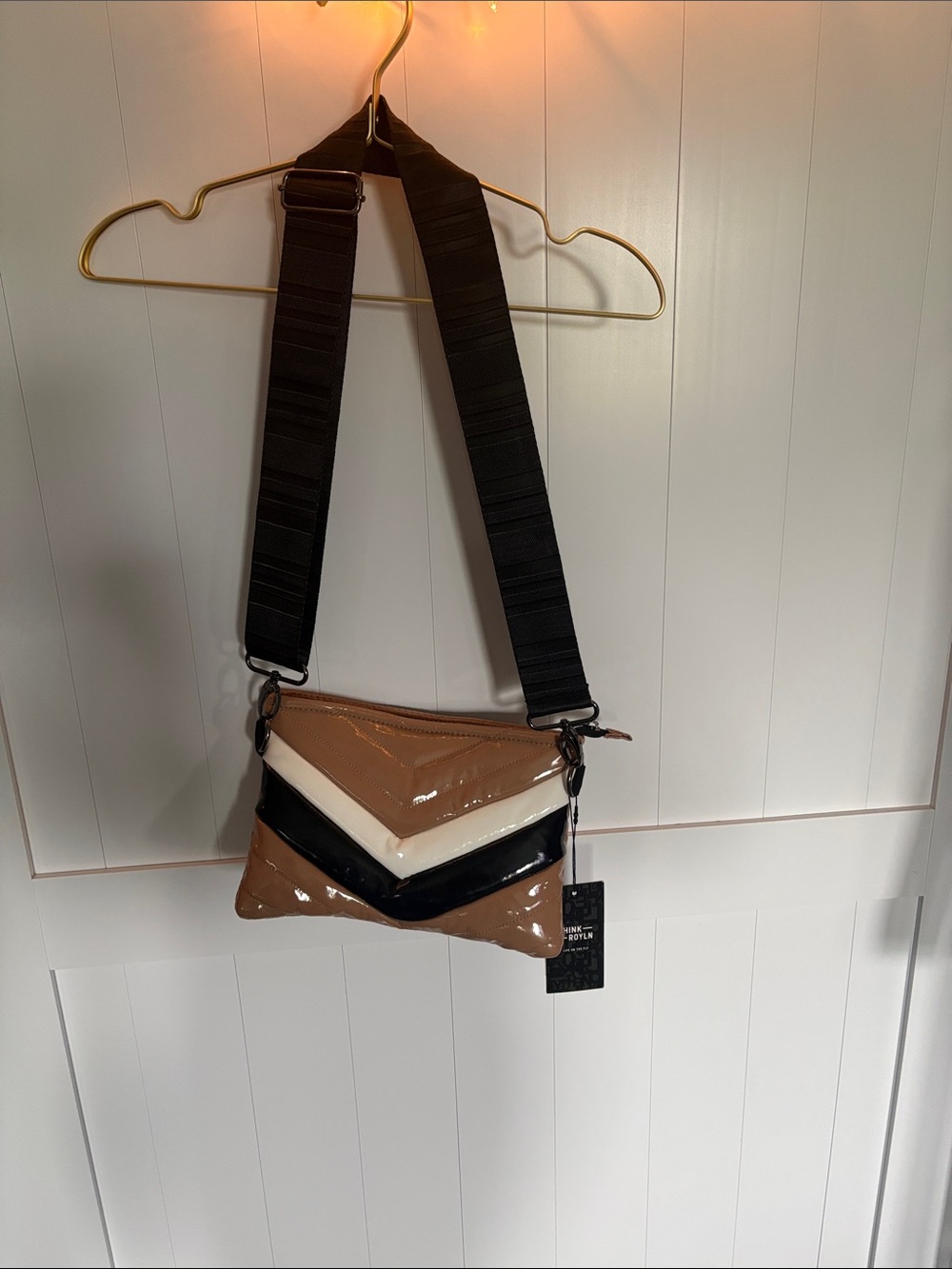 THINK ROYLN Patent Chevron Crossbody - Tan, Black, White
